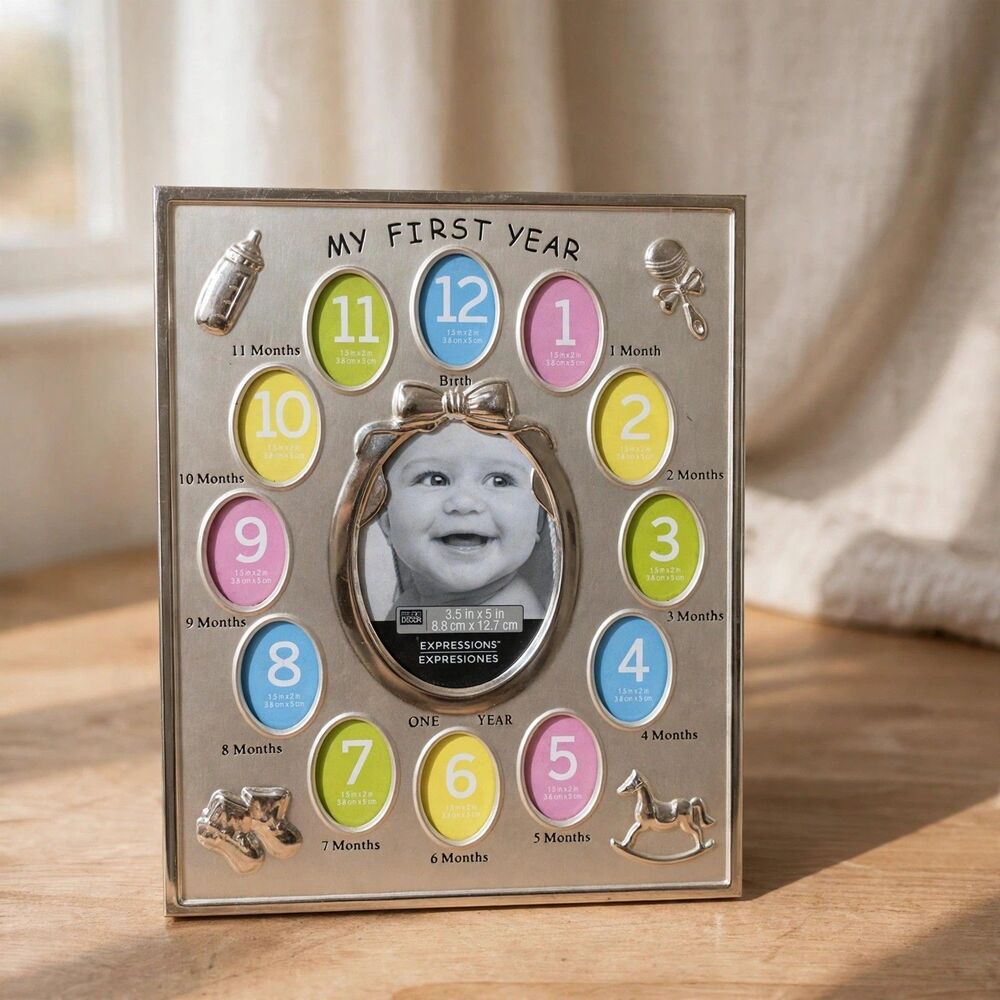 Baby My First Year Photo Frame Silver Monthly Milestones 13 Openings